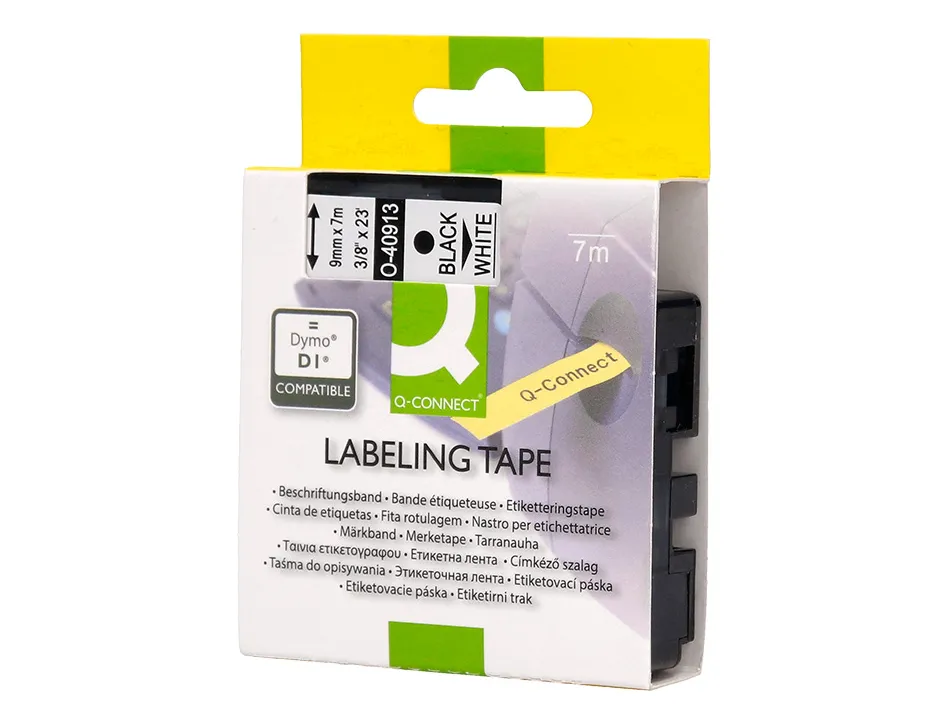Ruban titreuse q-connect 1000 noir-blanc 9mm x 7mt d2 0-40913