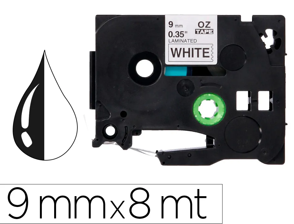 Ruban titreuse q-connect tze-221 blanc-noir 9 mm x 8 mt oze-221