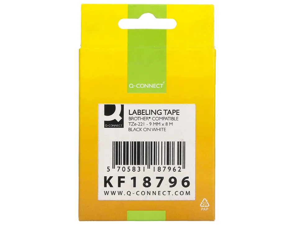 Ruban titreuse q-connect tze-221 blanc-noir 9 mm x 8 mt oze-221