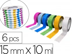 Rubans adhesifs sodertex theme glitter 15 mm x 10 ml 6 pcs