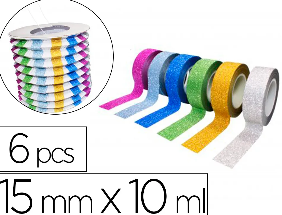 Rubans adhesifs sodertex theme glitter 15 mm x 10 ml 6 pcs