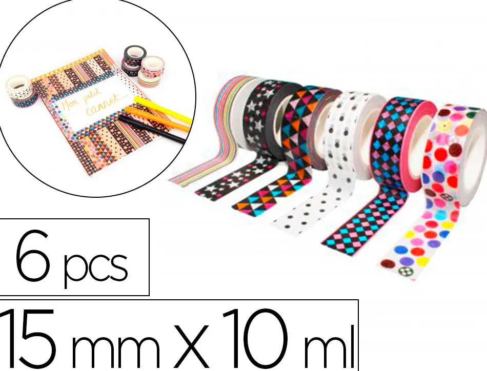 Rubans adhesifs sodertex theme geometrica 15 mm x 10 ml 6 pcs