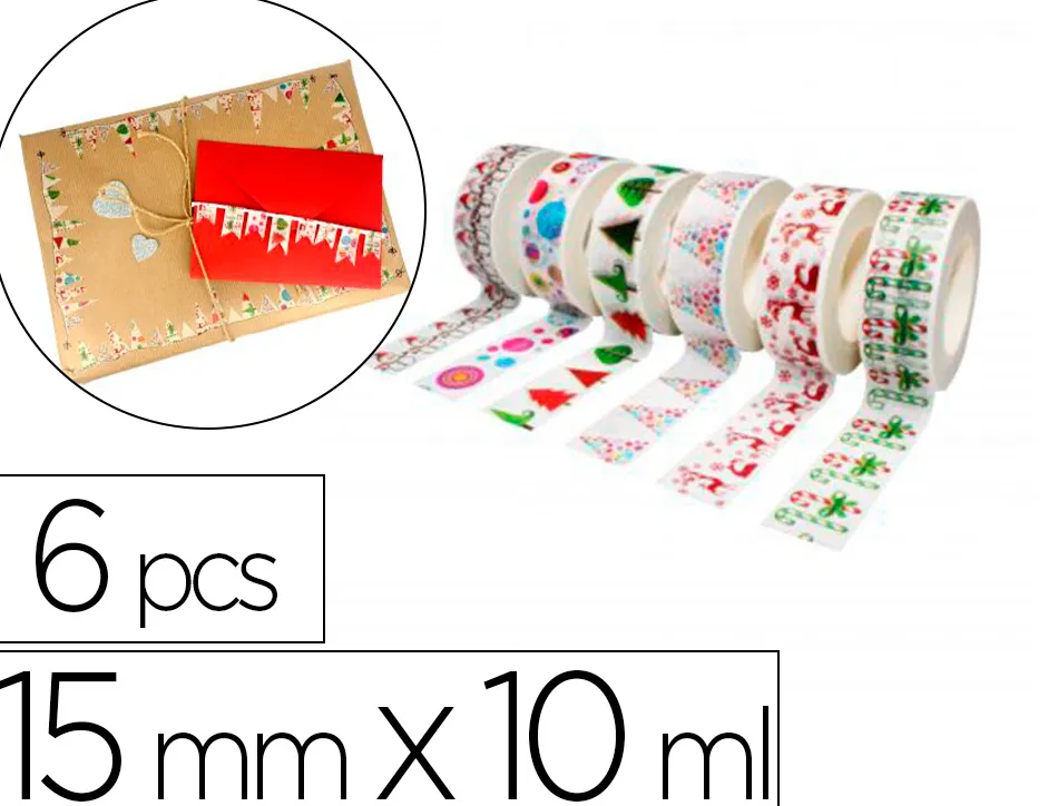 Rubans adhesifs sodertex theme noel 15mm x 10ml 6 pcs