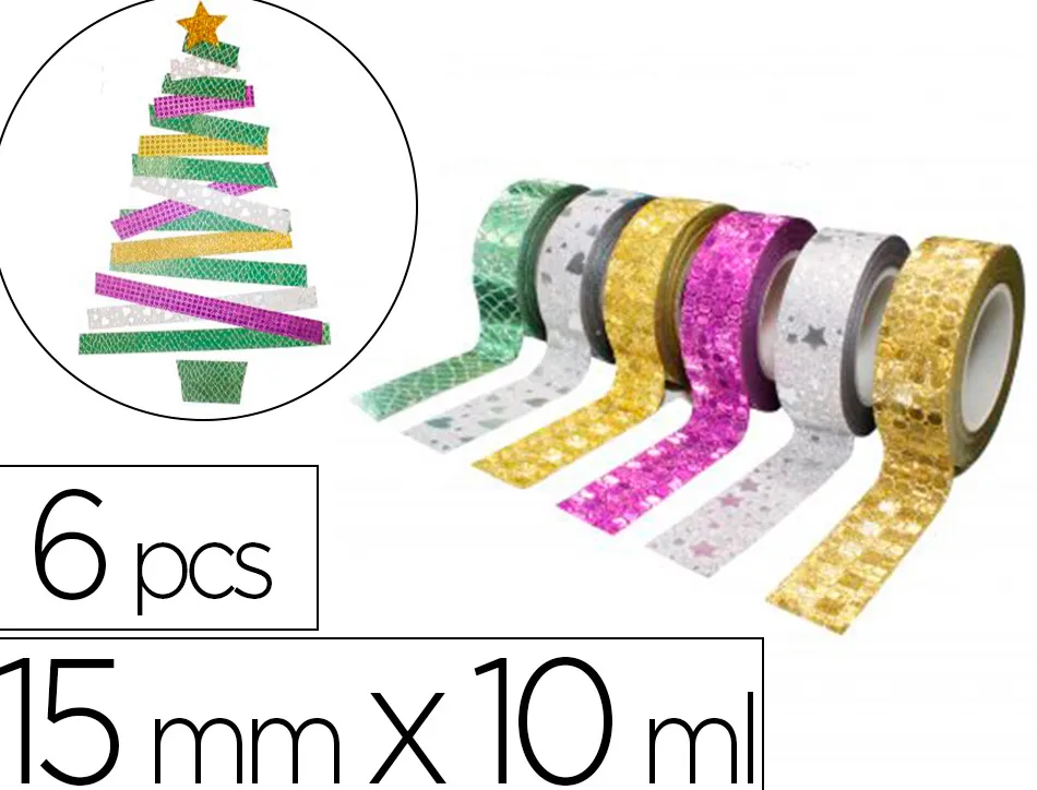 Rubans adhesifs sodertex theme glitter deco 15 mm x 10 ml 6 pcs