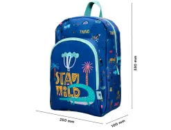 Sac a dos liderpapel baby safari motif cocodrile 330x100x250mm coloris bleu