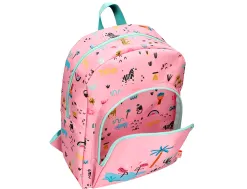 Sac a dos liderpapel baby safari motif zebre 330x100x250mm coloris rose