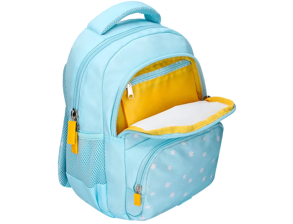 Sac a dos liderpapel scolaire fleurs 350x110x270mm coloris bleu ciel