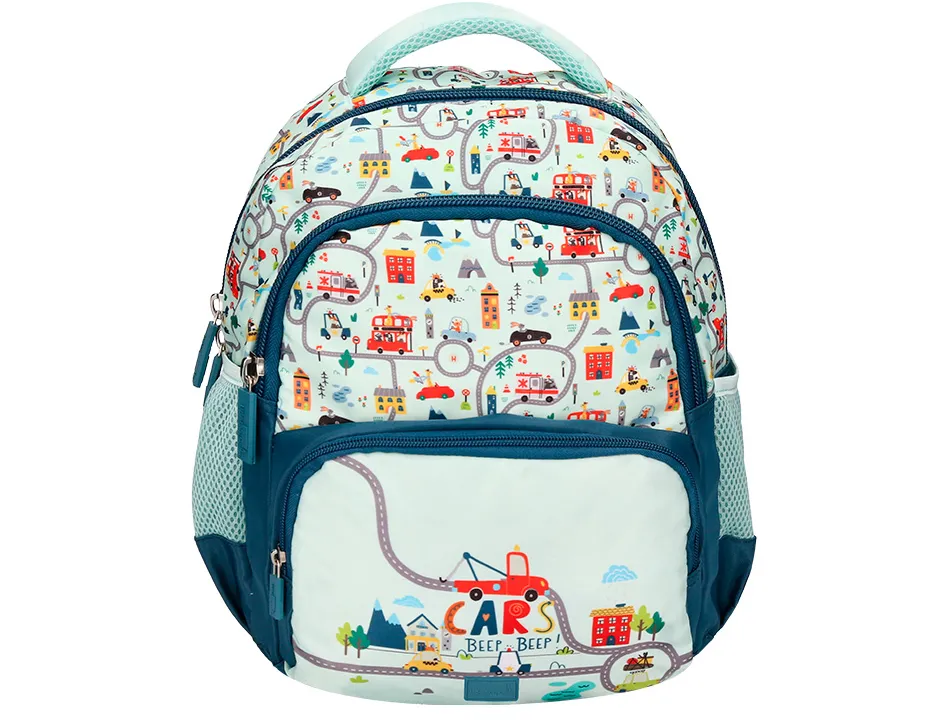 Sac a dos liderpapel scolaire voiture 350x110x270mm coloris vert d'eau