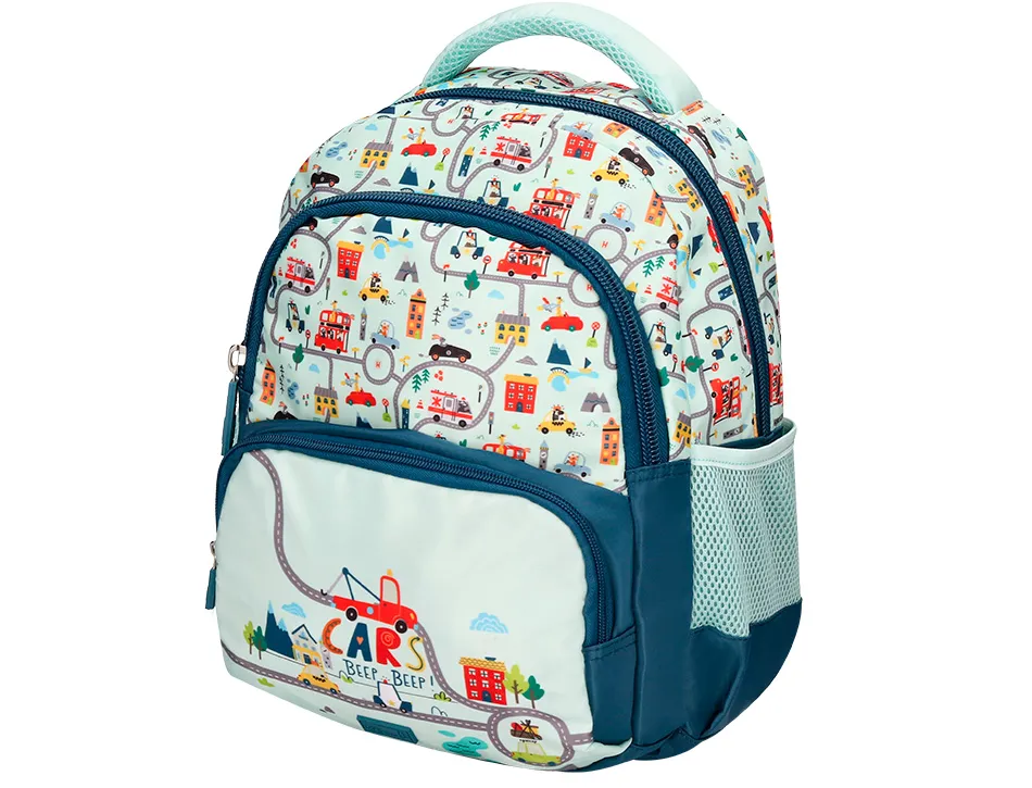 Sac a dos liderpapel scolaire voiture 350x110x270mm coloris vert d'eau