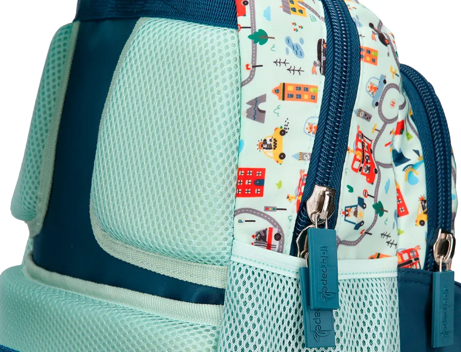 Sac a dos liderpapel scolaire voiture 350x110x270mm coloris vert d'eau
