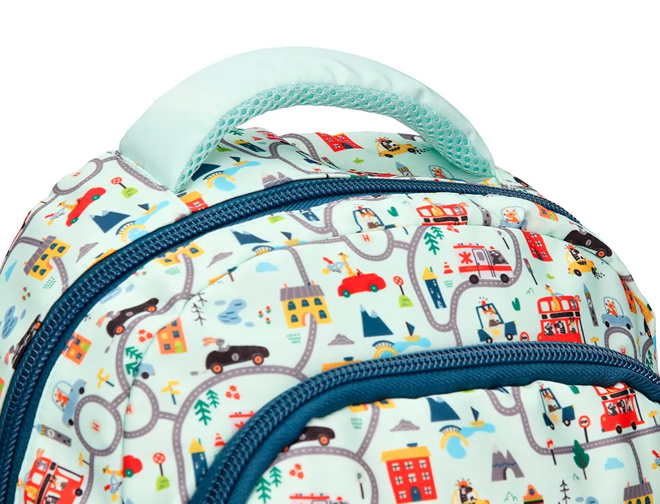 Sac a dos liderpapel scolaire voiture 350x110x270mm coloris vert d'eau