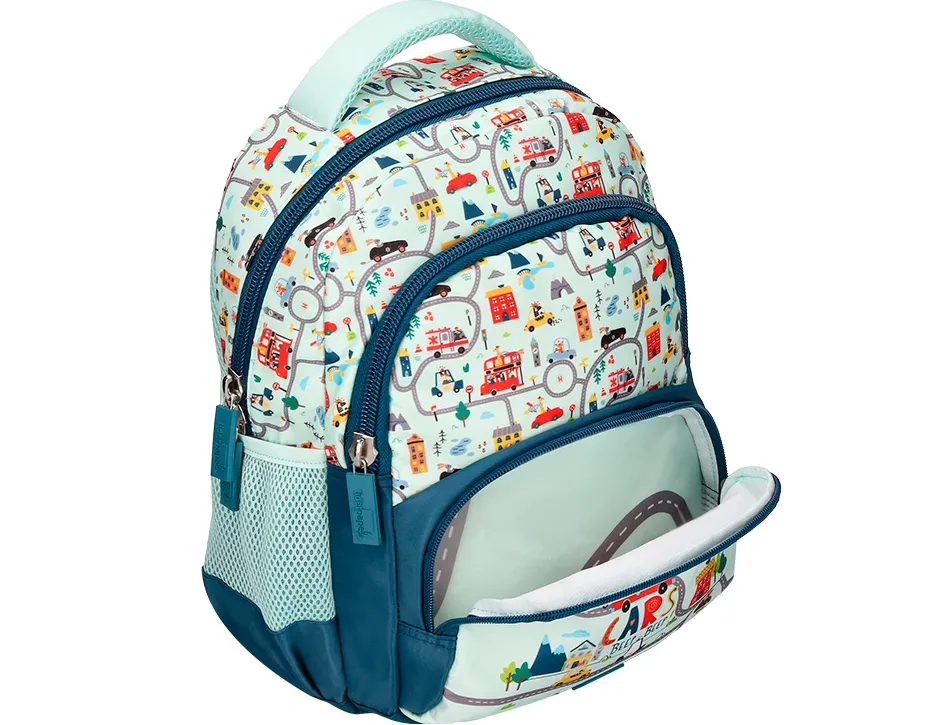 Sac a dos liderpapel scolaire voiture 350x110x270mm coloris vert d'eau