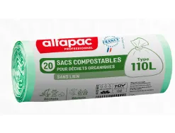 Sac dechets compostable alfapac sans lien 32 microns 110l resistance 18kg 700x1100mm coloris vert 200