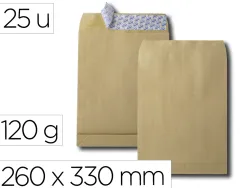 Sac gpv soufflets 3cm kraft arme 260x330mm 120gr bande protection brun paquet 25 unites