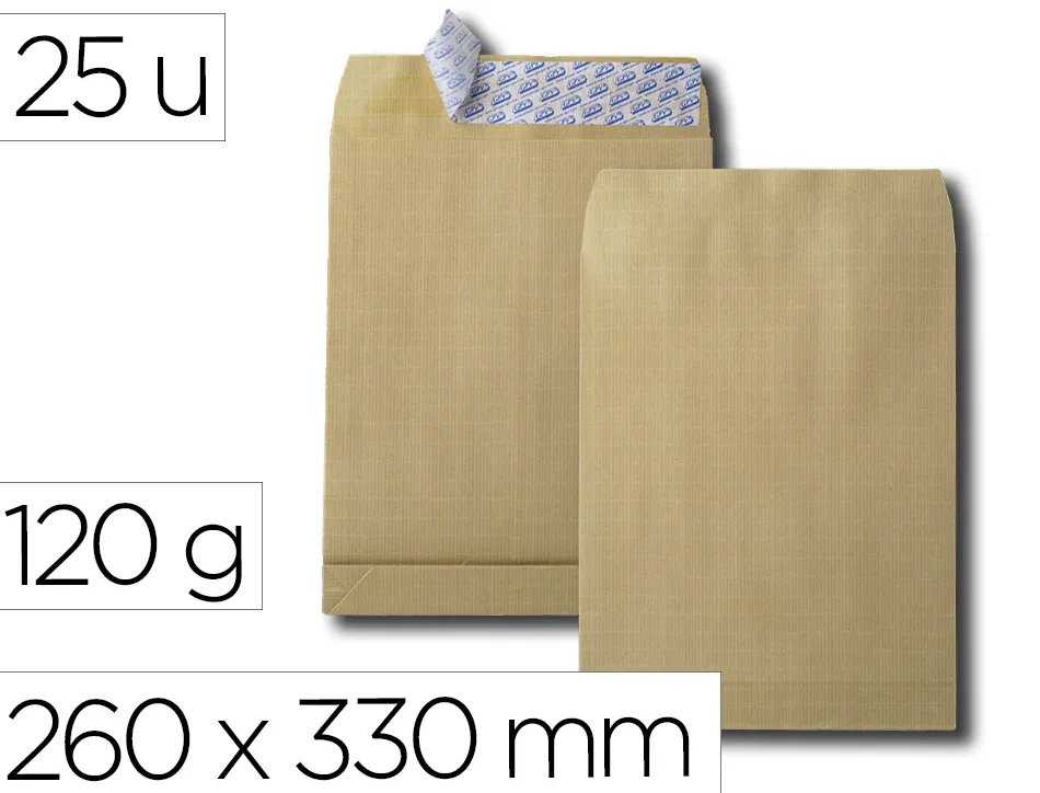 Sac gpv soufflets 3cm kraft arme 260x330mm 120gr bande protection brun paquet 25 unites