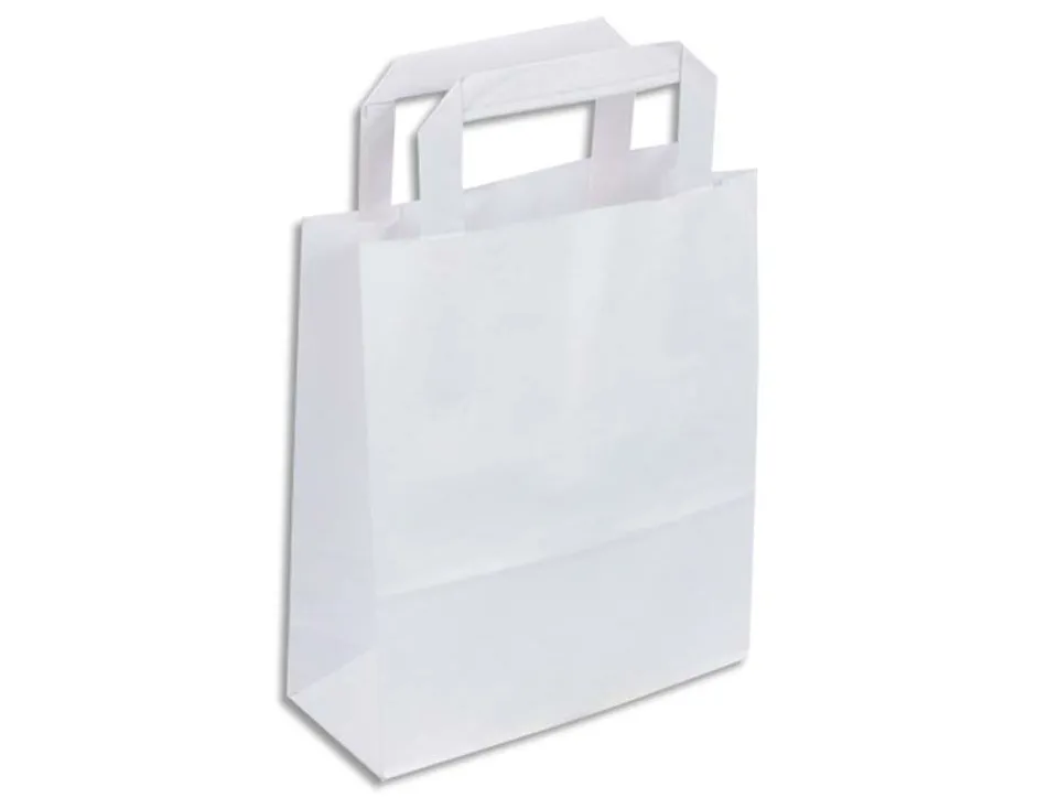 Sac kraft 90g/m2 poignees plates 32x15x40cm paquet 50 unites coloris blanc