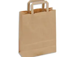 Sac kraft 70g/m2 poignees plates 18x8x22cm paquet 50 unites coloris brun 20025