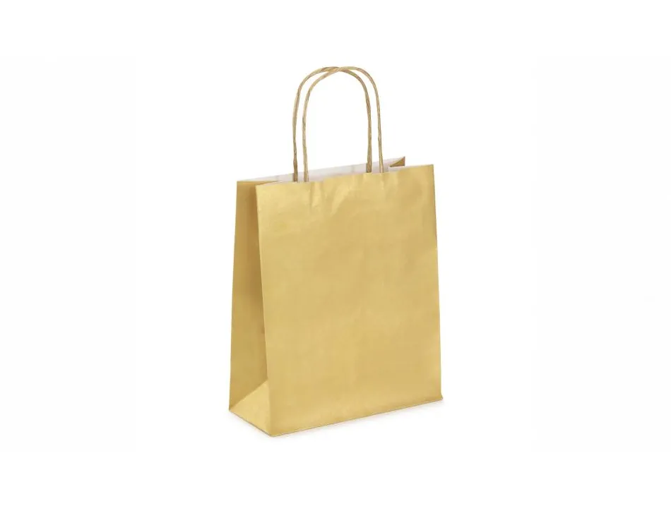 Sac kraft 90g/m2 poignees torsadees 18x8x22cm paquet 50 unites coloris or