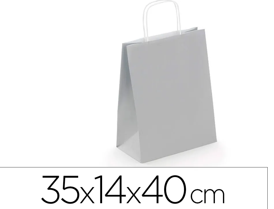 Sac kraft 100g/m2 poignees torsadees 35x14x40cm paquet 50 unites coloris argent