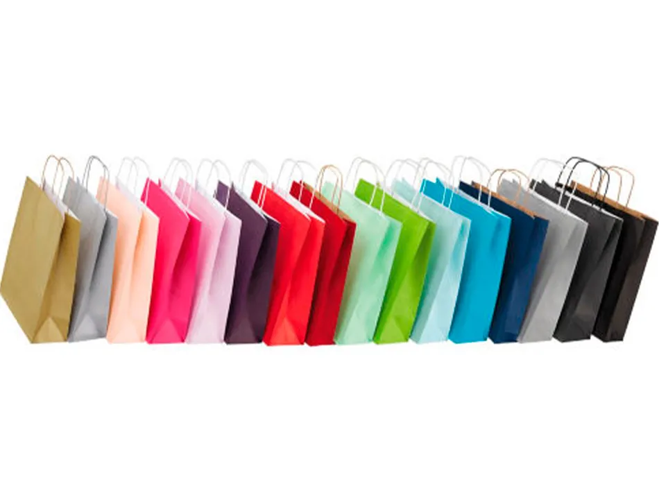 Sac kraft 100g/m2 poignees torsadees 35x14x40cm paquet 50 unites coloris argent