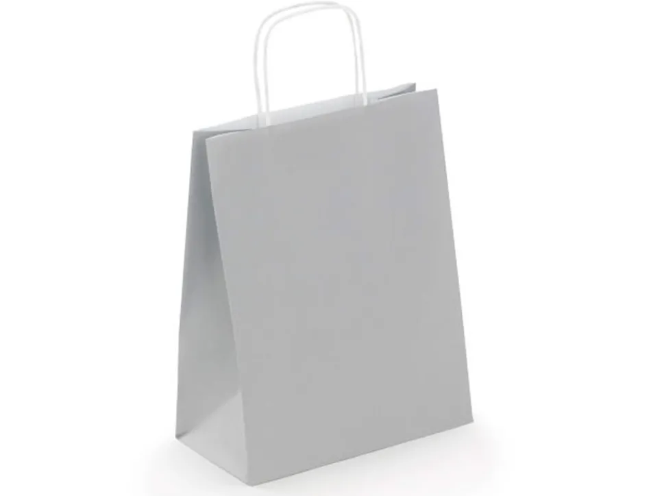 Sac kraft 100g/m2 poignees torsadees 35x14x40cm paquet 50 unites coloris argent