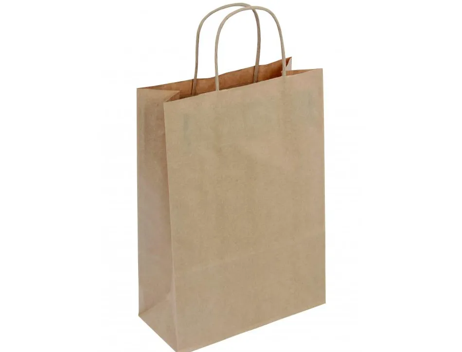 Sac kraft 100g/m2 poignees torsadees 26x12x35cm paquet 50 unites coloris brun 21061