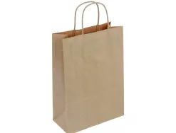Sac kraft 90g/m2 poignees torsadees 14x8x21cm paquet 50 unites coloris brun