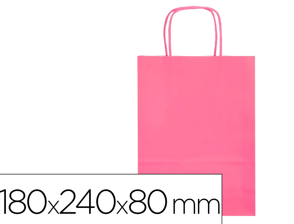 Sac papier q-connect cellulose xs anse torsadee 180x240x80mm coloris rose
