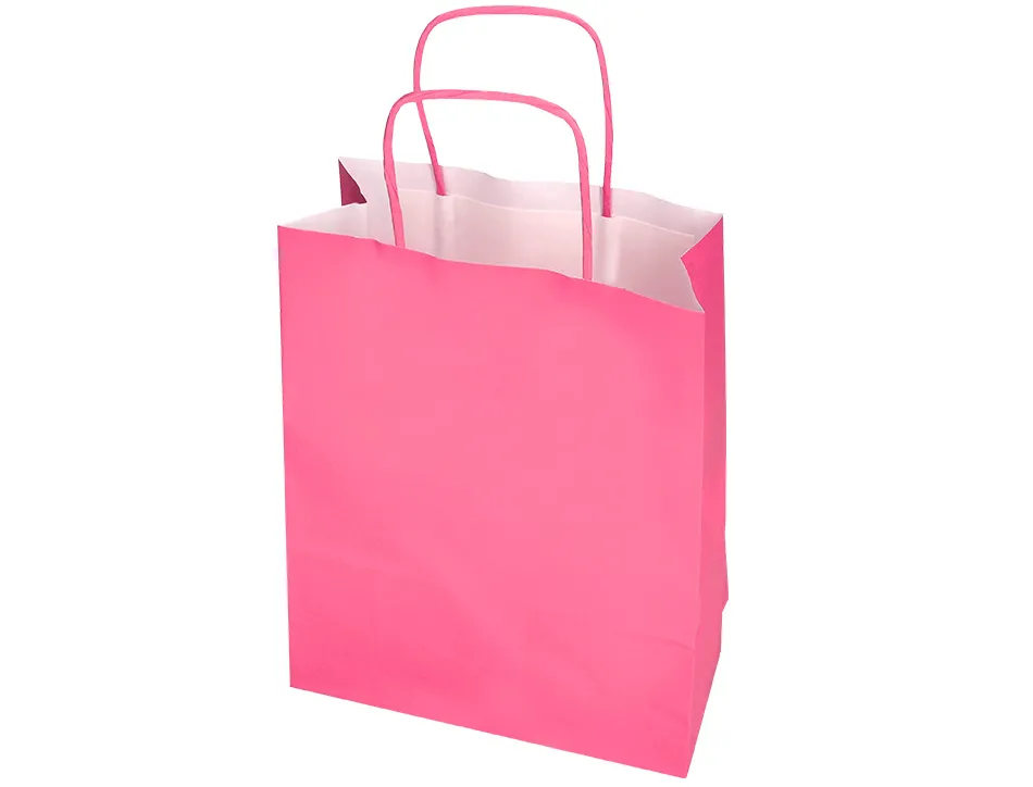 Sac papier q-connect cellulose xs anse torsadee 180x240x80mm coloris rose