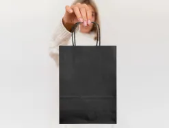 Sac papier q-connect cellulose xs anse torsadee 180x240x80mm coloris noir