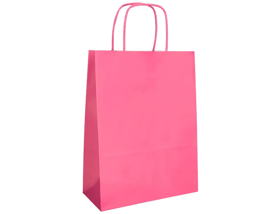 Sac papier q-connect cellulose m anse torsadee 270x370x12mm coloris rose