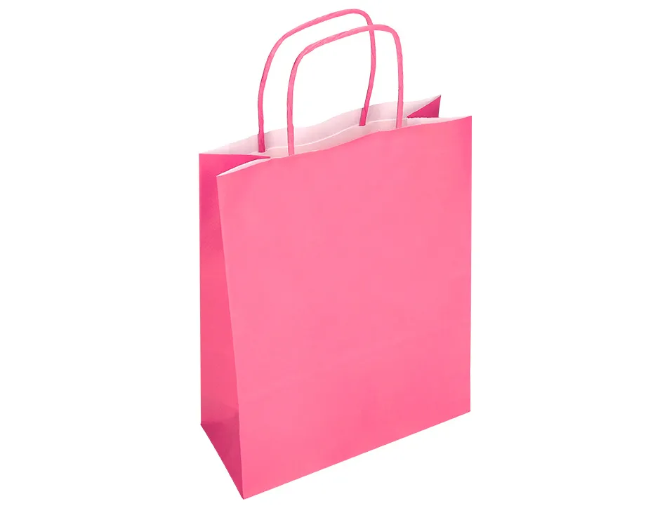 Sac papier q-connect cellulose m anse torsadee 270x370x12mm coloris rose