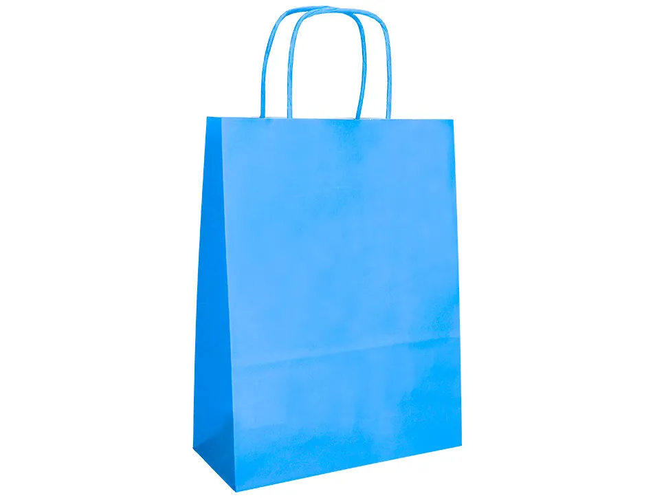 Sac papier q-connect cellulose xs anse torsadee 180x240x80mm coloris bleu ciel