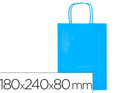 Sac papier q-connect cellulose xs anse torsadee 180x240x80mm coloris bleu ciel
