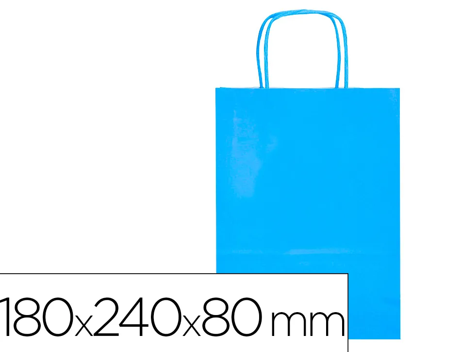 Sac papier q-connect cellulose xs anse torsadee 180x240x80mm coloris bleu ciel