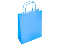 Sac papier q-connect cellulose xs anse torsadee 180x240x80mm coloris bleu ciel