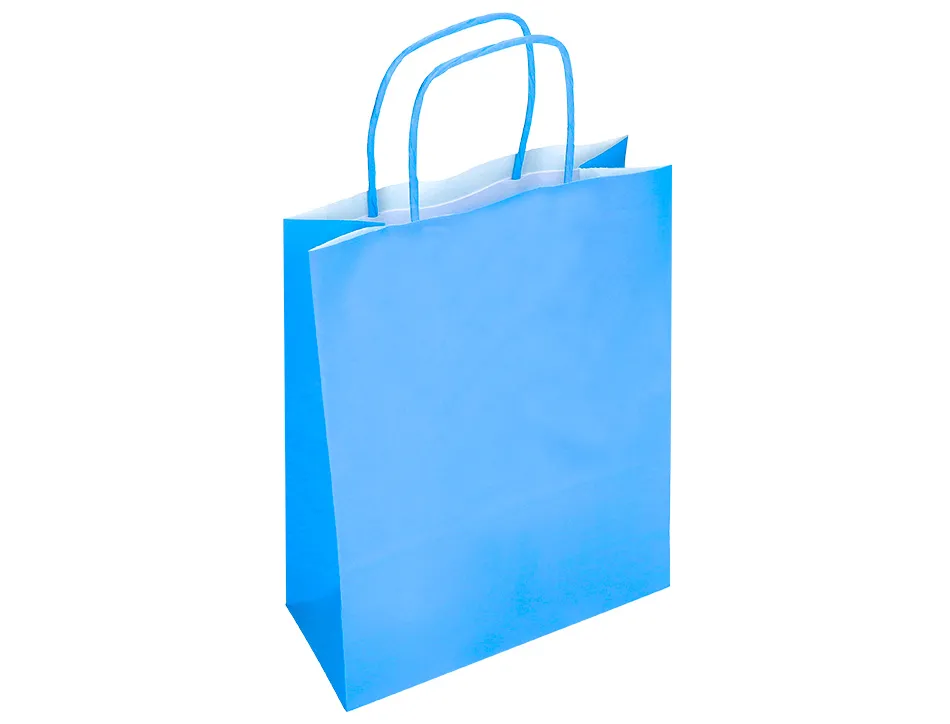Sac papier q-connect cellulose xs anse torsadee 180x240x80mm coloris bleu ciel