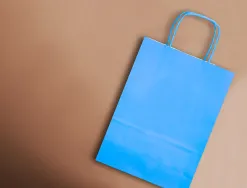 Sac papier q-connect cellulose m anse torsadee 270x370x12mm coloris bleu ciel