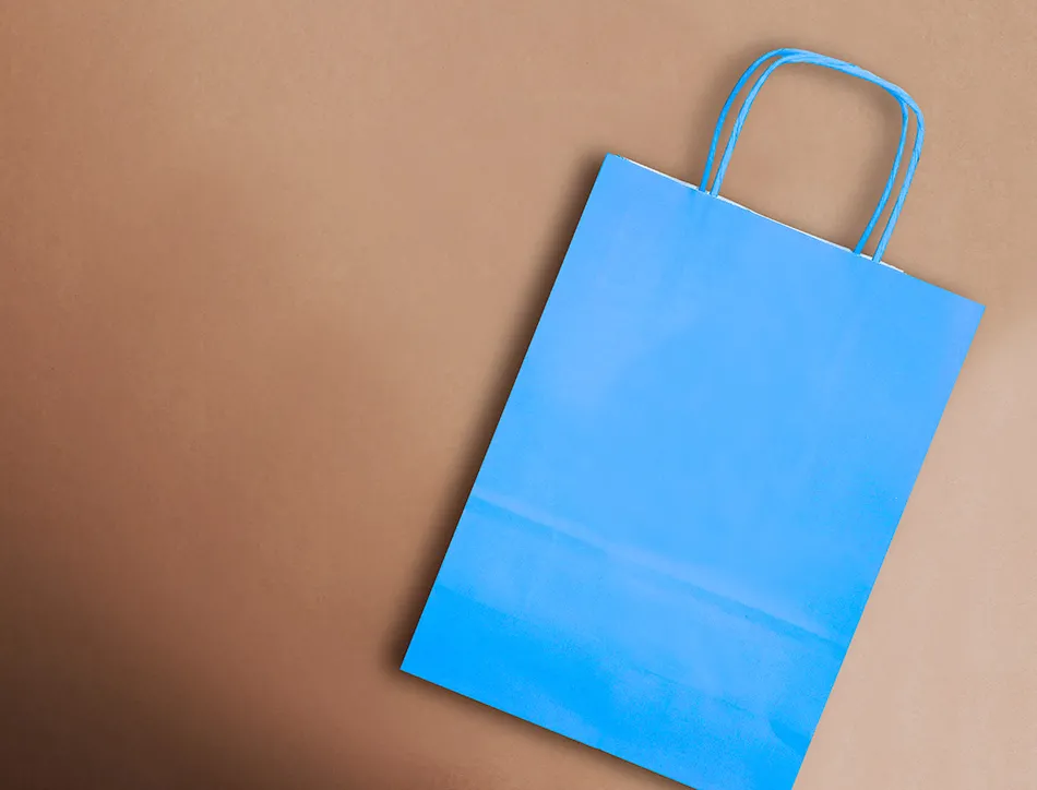 Sac papier q-connect cellulose m anse torsadee 270x370x12mm coloris bleu ciel