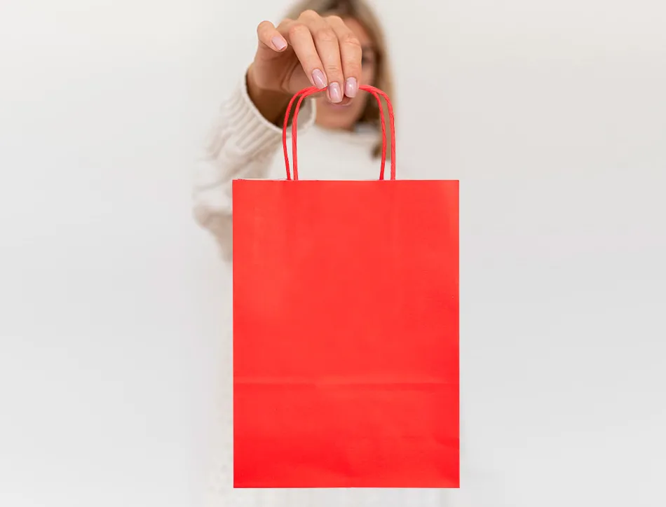 Sac papier q-connect cellulose l anse torsadee 320x400x14mm coloris rouge