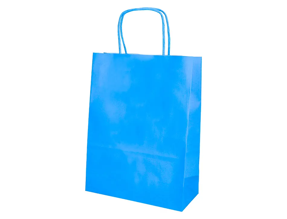 Sac papier q-connect cellulose l anse torsadee 320x400x14mm coloris bleu ciel