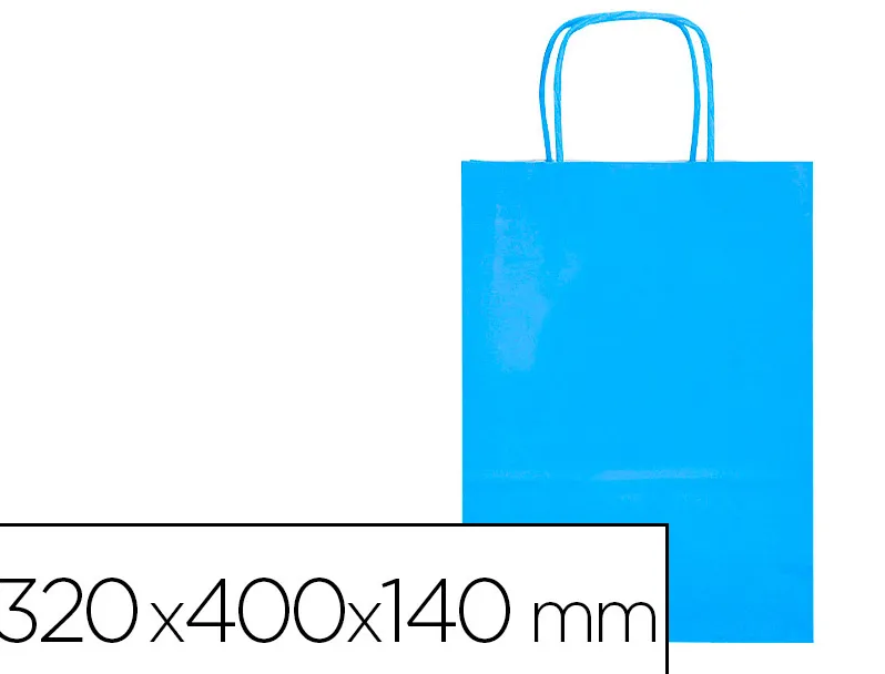 Sac papier q-connect cellulose l anse torsadee 320x400x14mm coloris bleu ciel