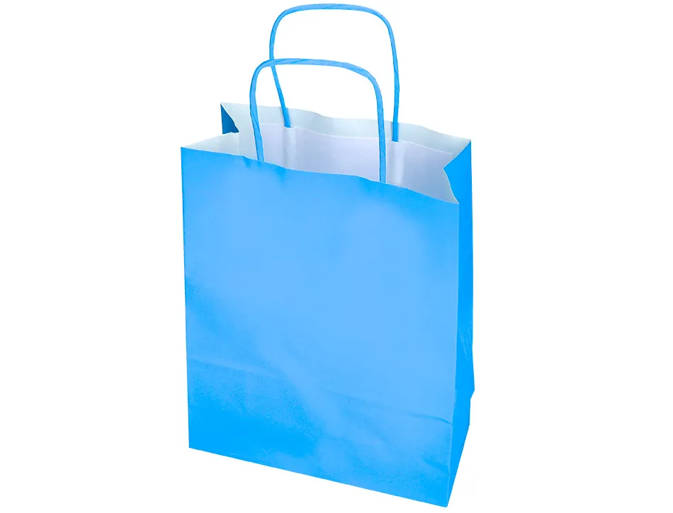 Sac papier q-connect cellulose l anse torsadee 320x400x14mm coloris bleu ciel