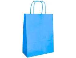 Sac papier q-connect cellulose l anse torsadee 320x400x14mm coloris bleu ciel