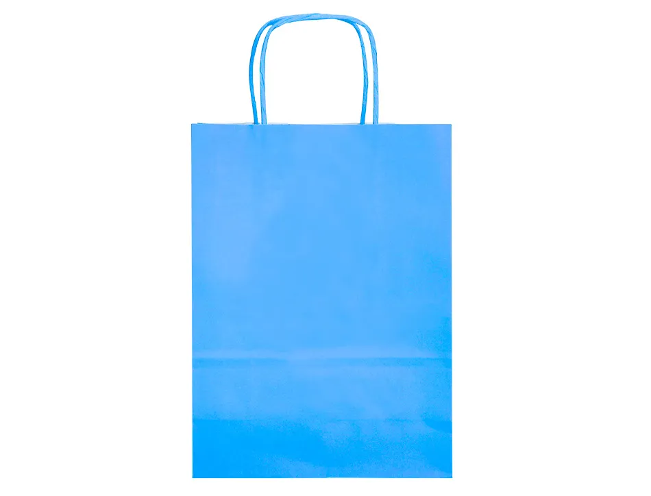 Sac papier q-connect cellulose l anse torsadee 320x400x14mm coloris bleu ciel