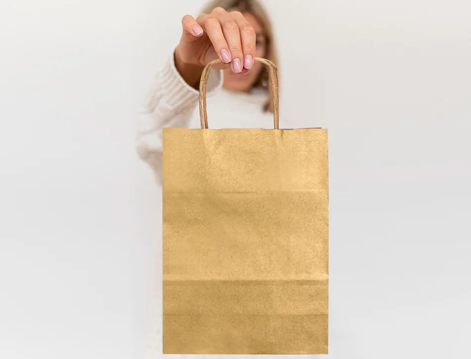 Sac papier q-connect kraft l anse torsadee 320x400x14mm coloris or