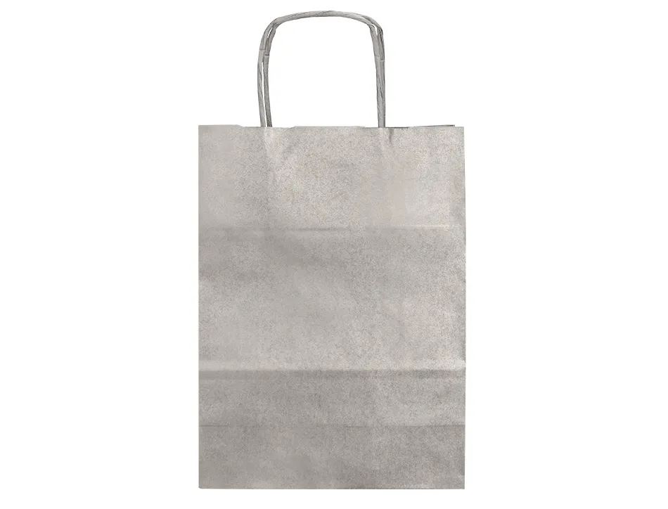 Sac papier q-connect kraft lisse xs anse torsadee 180x240x80mm coloris argent