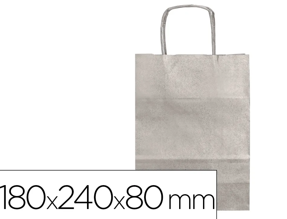 Sac papier q-connect kraft lisse xs anse torsadee 180x240x80mm coloris argent