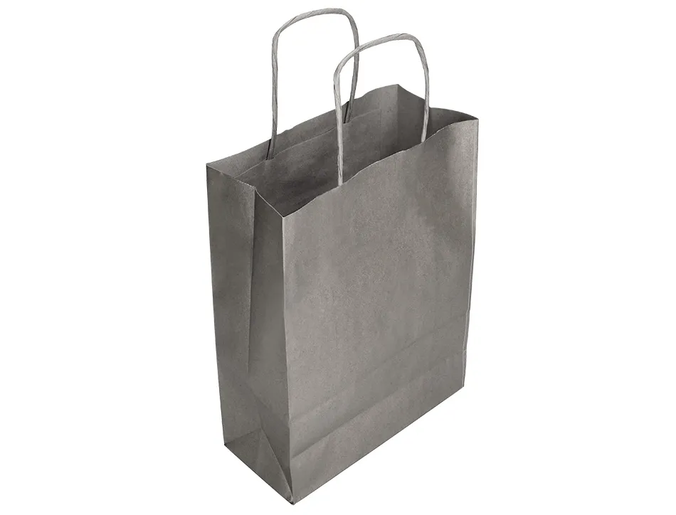 Sac papier q-connect kraft lisse xs anse torsadee 180x240x80mm coloris argent
