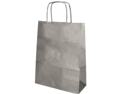 Sac papier q-connect kraft lisse xs anse torsadee 180x240x80mm coloris argent